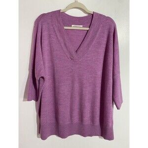Anthropologie Sweater M Pink Merino Wool Classic Office Relaxed Minimalistic